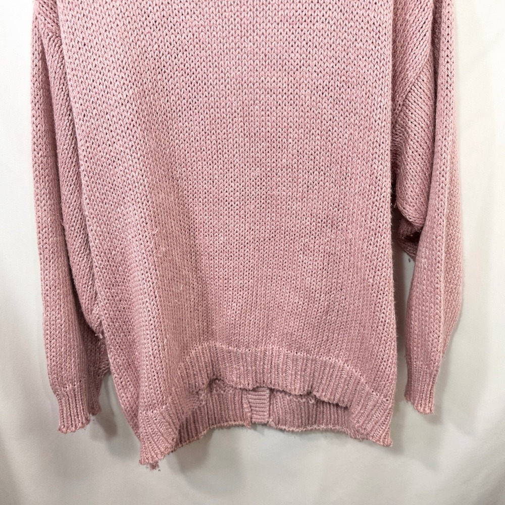 VTG Plus Size 20W Sweater Pink Hand Knit Heart Fringe Cardigan Cottagecore 774 - Picture 8 of 10